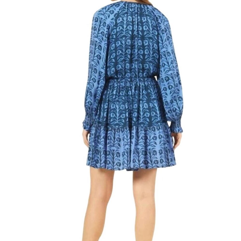 Omika Riviera Mini Dress XL Indigo Blue Print Boho Resort Kaftan Style - Picture 2 of 15